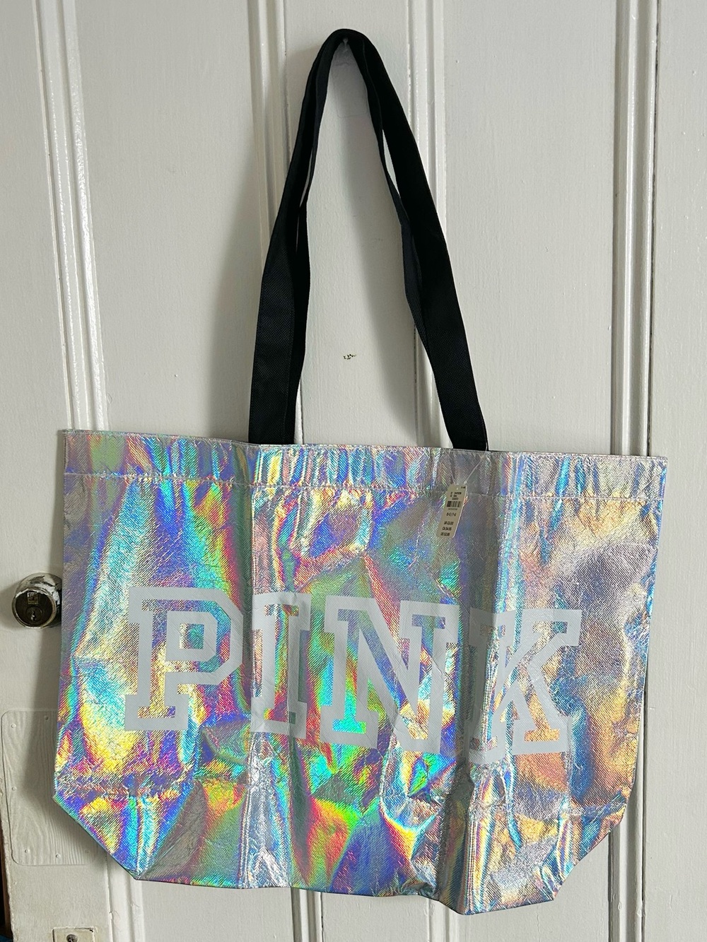 Victoria’s Secret PINK Large Reusable Iridescent Holographic Shopping Tote Bag